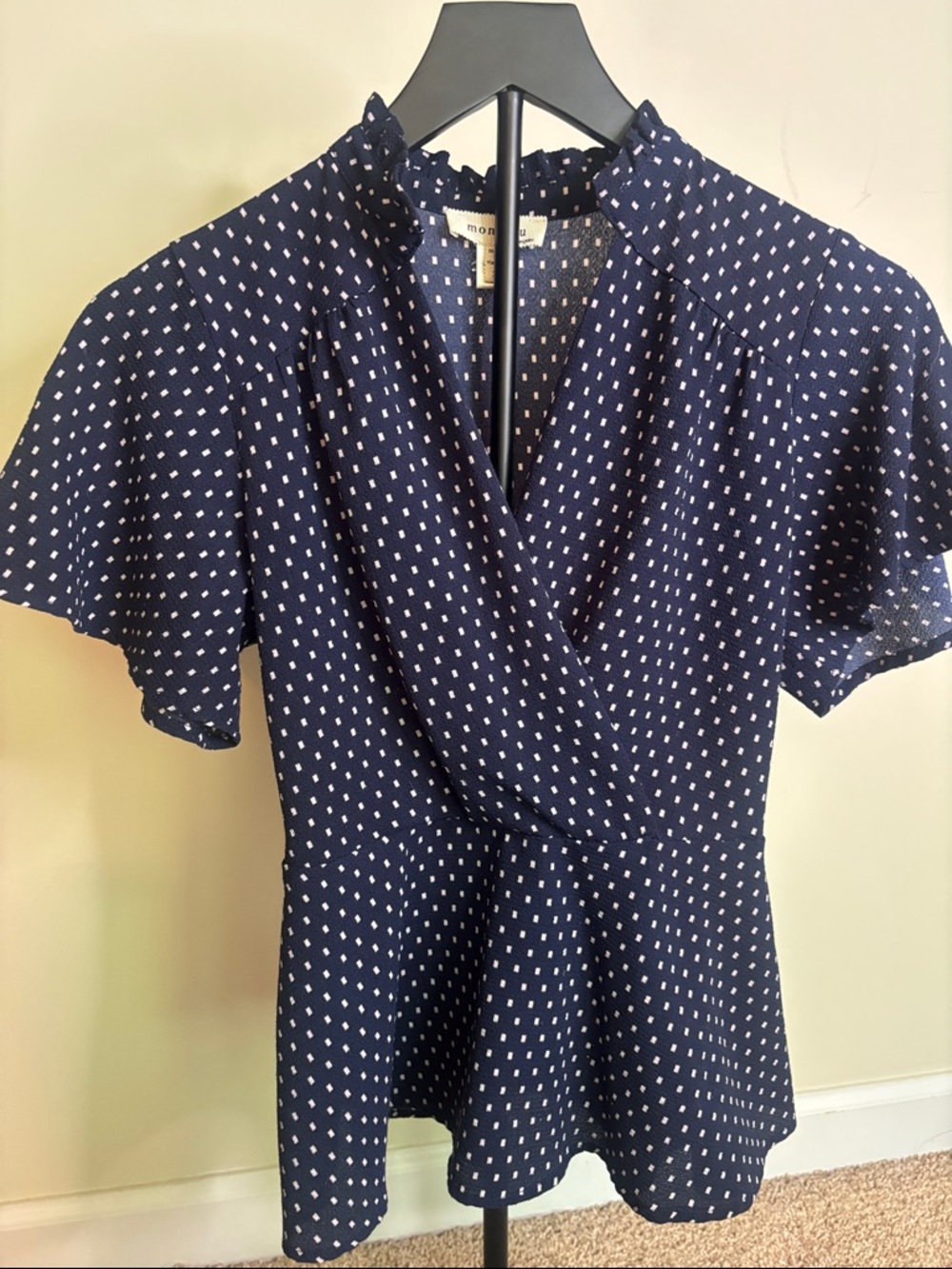 3 for $20 Monteau Modern Navy Dot Wrap Blouse Size Small